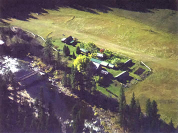 A bird's-eye view: The Selway Lodge (two houses, a dorm, and many cabins) serves as a summer hunting and fishing retreat.